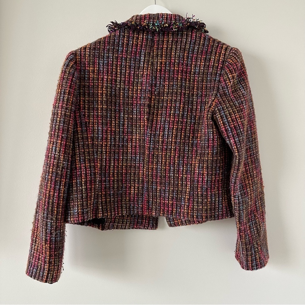 Talbots Tweed Jacket Rainbow Colorful Knit Blazer Fringe Funky Rodeo Witchy Pink - Picture 9 of 16